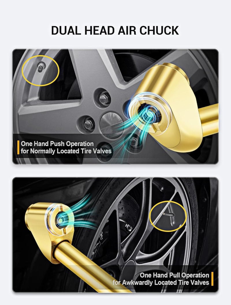 EVOULTES 5-pack 360° Swivel Dual Head Air Chuck Kit, 1/4" Female NPT Closed Ball Tire Chuck with Standard Brass Quick Plug,2-Way Connection Tire Air Fill Kit for Tire Inflator Gauge and Air air compressor - Image 3